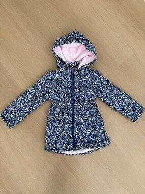 Penelope Mack Navy Floral Hooded Puffer with Pink Lining